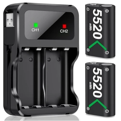 Imagen de batería para Controlador Xbox One/Series X&amp;S, 2 Unidades de 5520 mWh Alta Capacidad, NI MH Compatible con Series X&amp;S/Xbox One S/Xbox X/Xbox Elite/Xbox