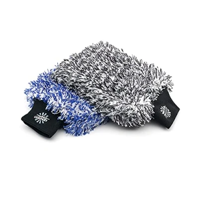 Imagen de The Rag Company Cyclone Ultra Wash Mitts 70/30 &#039;Gauntlet&#039; mezcla de microfibra coreana, acolchado espuma, sin arañazos, pelusas, ideal para lavado enjuague, 8 x 9 pulgadas, azul + negro