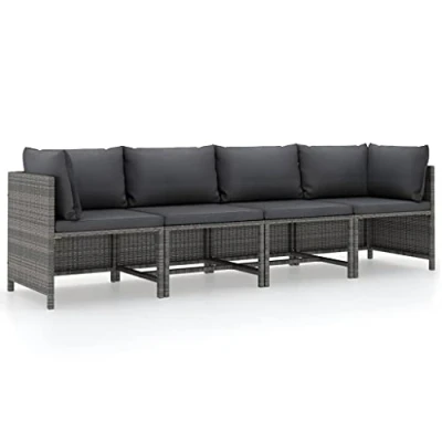 Imagen de vidaXL Sofá de Jardín 4 Plazas con Cojines Mobiliario Muebles Exterior Patio Terraza Hogar Silla Asiento Suave Estable Ratán Sintético Gris