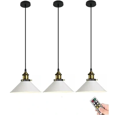 Imagen de lámpara colgante blanca que funciona con pilas control remoto, de techo no cableada, iluminación inalámbrica para dormitorio, comedor, isla cocina (Color : 3 Light)