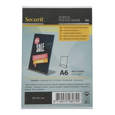 Imagen de Securit Soporte de póster acrílico recto en L Tamaño A6