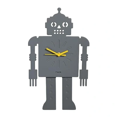 Imagen de Fisura Reloj de Gato con Cola. Pared Original. silencioso 46 x 8 centímetros. Madera y ABS. 1 Pila AA (no incluida) (Robot, Gris)