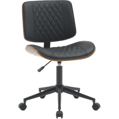 Imagen de CLP Silla de Oficina Plover con tapizado Piel sintética I Escritorio Regulable en Altura y giratoria Estructura Madera Curvada, Color:Nuez/Negro