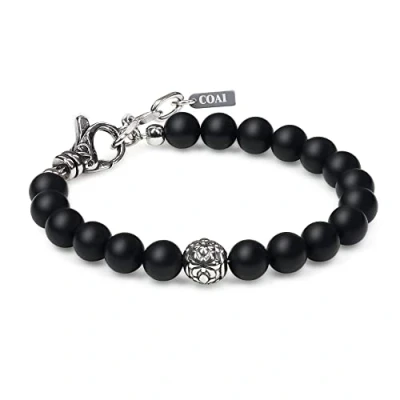 Imagen de COAI Pulsera Ajustable para Hombre de Ónice Mate con Perla Fleur lis en Acero Inoxidable