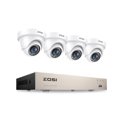 Imagen de ZOSI 5MP Lite Kit de Cámara Vigilancia 8CH H.265+ 2MP Videograbador DVR con (4) Seguridad Exterior, Visión Nocturna, Detección Movimiento, sin Disco Duro