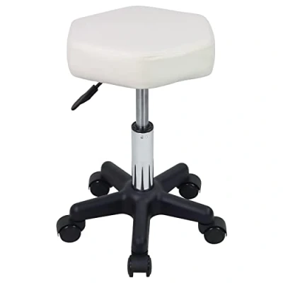 Imagen de FURWOO Taburete Giratorio Hexagonal de Altura Ajustable con Ruedas para masajes salón SPA Blanco