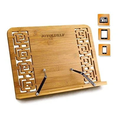 Imagen de Joyoldelf Atril Libros de Cocina, Estudio Lectura, Soporte Libros, Para Estudiar, Apoya Book Holder, Plegable Bambú Leer con 5 Alturas Ajustables, 24*33.4*4.2 cm