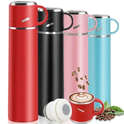 Imagen de Botella Termica 550ml, Agua Acero Inoxidable con Pared Doble Aislamient Base Antideslizante Prueba de Fugas, Termo Cafe Para Llevar Tapa Conserva 12 Horas Caliente, Frio (Rojo)