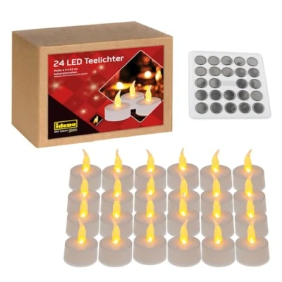 Imagen de Idena 50023 velas de té LED, 24 piezas, eléctricas con luz parpadeante, pilas incluidas, decoración para bodas, fiestas, navidad, en caja, pascua, como ambiente