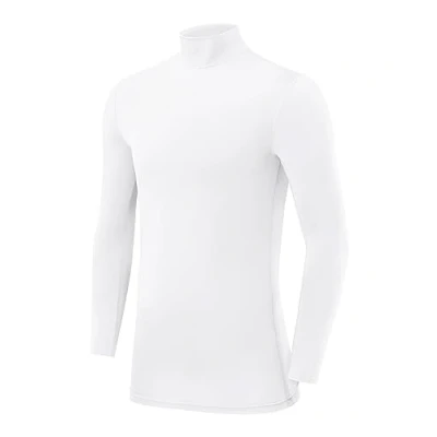 Imagen de PowerLayer Camiseta Compresión Hombre Interior Térmica de Manga Larga y Cuello Alto para Compression Shirt Ciclismo Entrenamiento Gym Running Rugby Blanco, XL