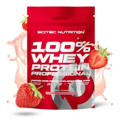 Imagen de Scitec Nutrition 100% Whey Protein Professional Mejorada con Aminoácidos Extra y Enzimas Digestivas Sin gluten aceite de palma, 1000 g, Fresa