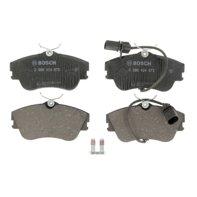 Imagen de BOSCH 0 986 424 672 Juego de pastillas freno Low Metallic con sensor desgaste incorporado Chapa antichirridos, tornillos accesorios