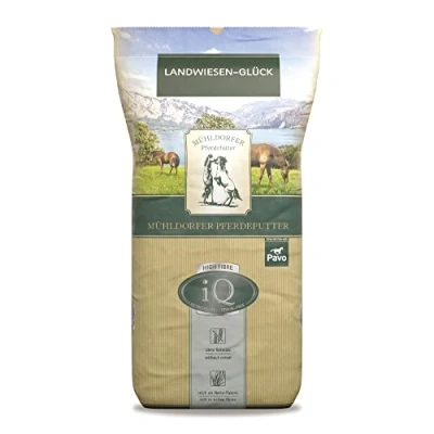 Imagen de Mühldorfer iQ High Fibre Landwiesen Glück 12,5 kg Muesli sin Cereales Alimento Estructural Natural de Hierbas Prado Valiosos Materiales vitales