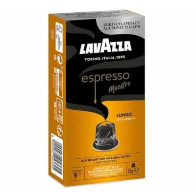 Imagen de Lavazza, Espresso Maestro Lungo, 100 cápsulas de aluminio compatibles con máquinas originales Nespresso, notas frutas y flores, 100% arábica, intensidad 5/13, tostado ligero lento en tambor, cero