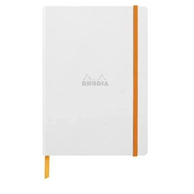 Imagen de Clairefontaine ES RHODIA 117480C Libreta Blanda Blanca A5 Dotted Dot 160 páginas Papel Marfil 90 g/m Marcapáginas, Cierre Elástico Cubierta de Piel Sintética Colección Rhodiarama