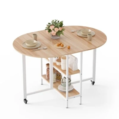 Imagen de Mondeer Folding Dining Table Mesa de Comedor Plegable móvil, Tablero partículas E1 Marco Hierro, Roble y Blanco, 120 cm