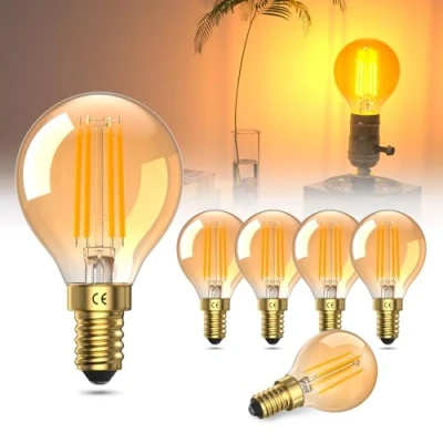 Imagen de Lamptobe 4W bombilla LED E14 luz calida 2200K vidrio ámbar equivalente a 40Watt vintage G45 globo bombillas decorativas, AC220 240V, no regulable para la iluminación del hogar 6pack