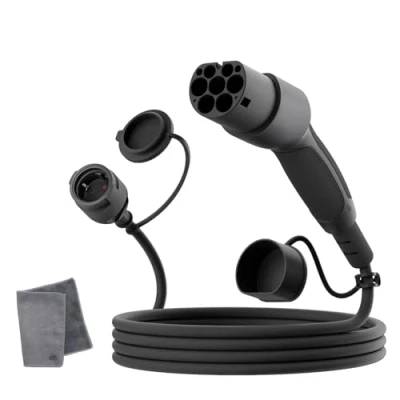 Imagen de dé Adaptador tipo 2 a Schuko Conector de carga para coche eléctrico, 16 A, 3 m. Fácil en estaciones carga/caja pared pesar del uso cargadores 230 V bicicleta eléctrica,
