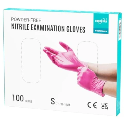 Imagen de EUROPAPA® 100 Guantes De Nitrilo, Desechables, Examen, Sin Polvo, LÁTex, No EstÉRiles, LÁTex (S, Rosa roja)