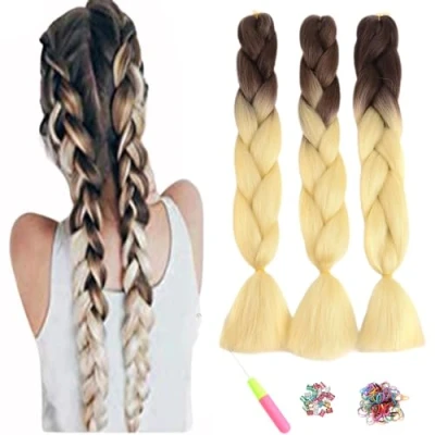 Imagen de ShowJarlly Jombo trenzado pelo sintético 100 G/PC 24 &quot;Largo Kanekalon africana mechones extensiones de 3PCS/LOT (B39#Marrón/Blanco cremoso)