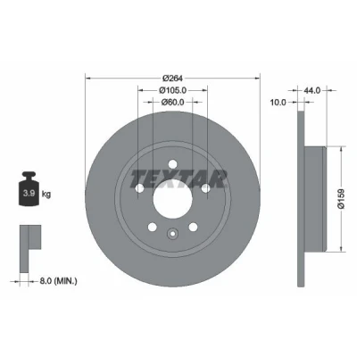 Imagen de TEXTAR PRO 92275303 Disco de freno 264 10 05/06 105 macizo revestido sin cojinete rueda, perno sujeción buje rueda