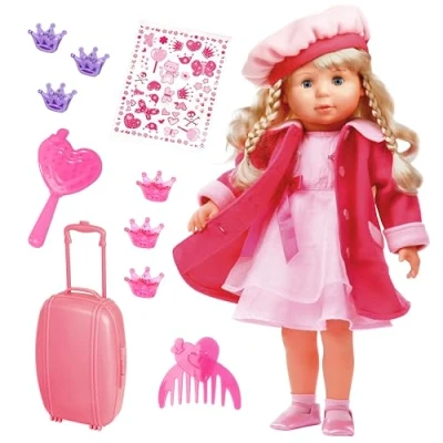 Imagen de Bayer Design 94635AA Muñeca Funcional, Charlene Interactive con Pelo y Ojos de Dormir, Habla Canta 90 Frases, 2 poemas 8 Canciones, 46 cm, Mailerbox, Color Rosa (94635 UK)