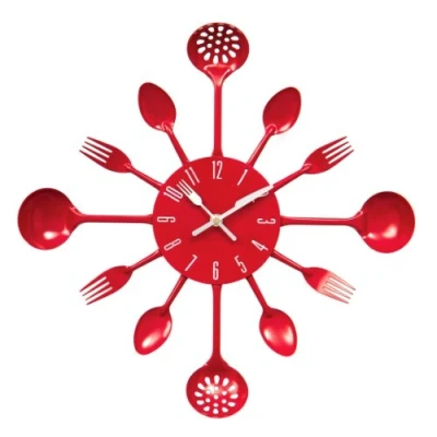 Imagen de Premier Housewares Reloj de pared, diseño cubertería, diámetro 33 cm, color rojo