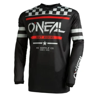 Imagen de O&#039;Neal Maillot de Motocross Manga Larga MX Enduro Protección Acolchada en los Codos, Cuello V, Transpirable Element Squadron V.22 Adulto Negro Gris Talla M