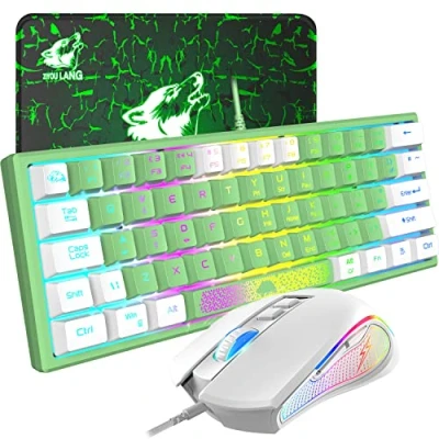 Imagen de K61 Combo De Teclado Y Mouse para Juegos, Juegos con Membrana Sensación Mecánica, hasta 3600 dpi Ratón Óptico 7 Botones PC, Computadora Portátil, Mac Verde