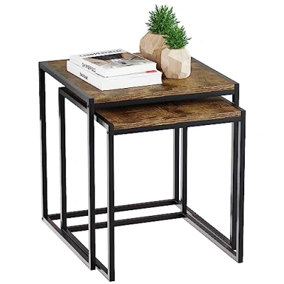 Imagen de Vida Designs Brooklyn Nido de mesas, Madera Oscura, Nest of 2 Tables