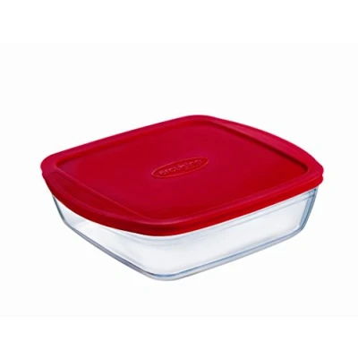 Imagen de OCUISINE Cook&amp;Store Recipiente cuadrado, 25 x 22 7 cm / 2,2 l, transparente + tapa, color rojo