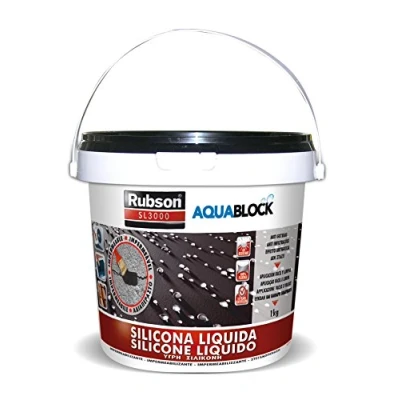 Imagen de Rubson Aquablock SL3000 silicona Líquida negra, impermeabilizante líquido para prevenir y reparar goteras humedades, elástica con tecnología Silicotec, 1 x kg