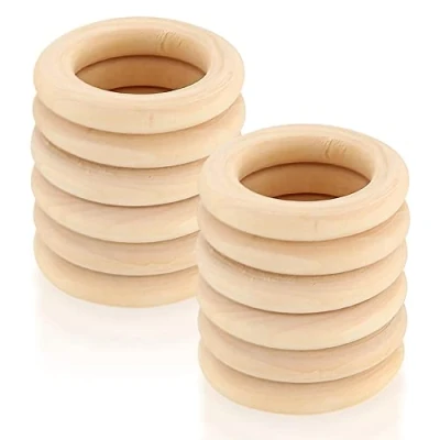 Imagen de 12 Piezas Anillos de Madera, Aros Madera Natural, Redondos para Decoración Manualidades, Joyas, Macramé 80mm