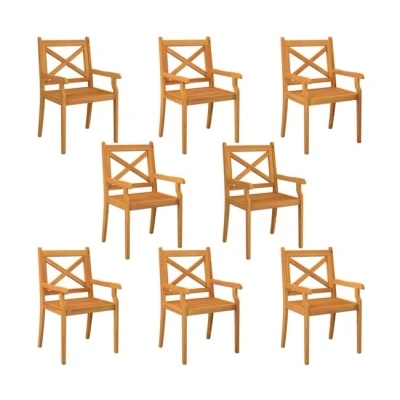 Imagen de vidaXL 8X Madera Maciza de Teca Sillas Jardín Sillón Exterior Terraza Balcón Patio Asiento Butaca Muebles Mobiliario Duradera Estable