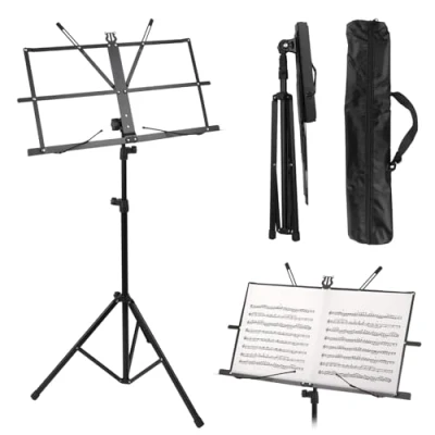 Imagen de Atril Musica Plegable Estable, Y Soporte de Mesa 2 en 1, para Partituras Altura Regulable, con Bolsa Transporte Impermeable, Niños Adultos Negro