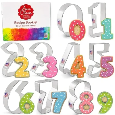 Imagen de Ann Clark Cookie Cutters Juego de 9 cortadores galletas números con libro recetas