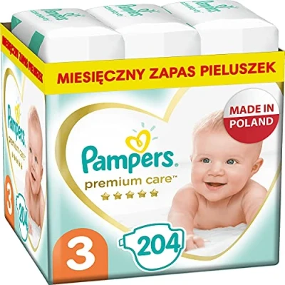 Imagen de Pampers pañales tamaño 3 (6 10 kg), de cuidado premium, 204 unidades, paquete mensual, comodidad y protección la piel sensible