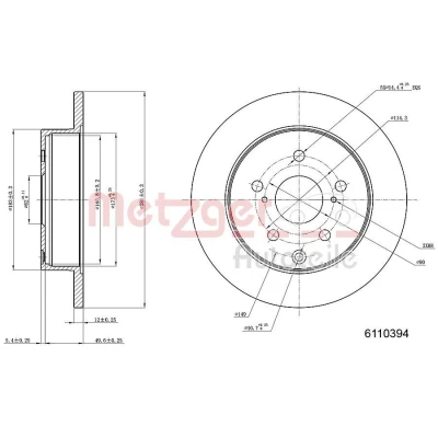 Imagen de METZGER 6110394 Disco de freno Eje trasero 281 12 5 114,3 macizo barnizado, Lijado en cruz TOYOTA: RAV4 III SUV, IV SUV