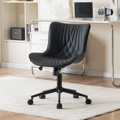 Imagen de YOUTASTE Silla de Oficina Ergonómica, Escritorio Regulable en Altura, Cuero PU,Silla Giratoria con Función Inclinación, Ordenador Ruedas para Estudio, Dormitorio, Negro