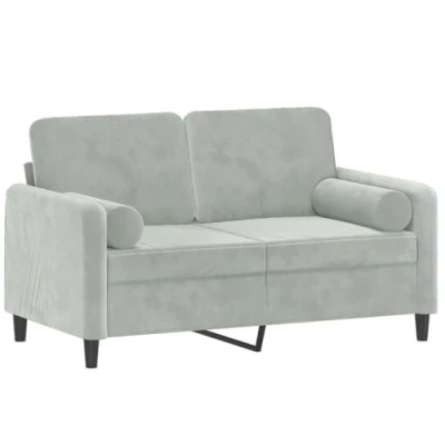 Imagen de vidaXL Sofá de 2 Plazas con Cojines, Asiento Respaldo Reposabrazos, Tapizado Televisión, para Salón, Terciopelo Gris Claro