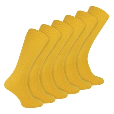 Imagen de Paquete múltiple de 6 pares Calcetines vestir acanalados para hombre Sock Snob algodón transpirables, amarillo, 11