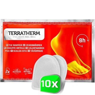 Imagen de TerraTherm Calentadores de pies, 8 Horas pies Calientes, Almohadillas calentadoras Dedos, Extra Finas y cómodamente Suaves, Adhesivos para Dedos como 10 Pares