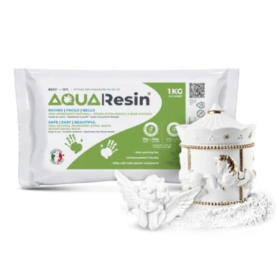 Imagen de Aqua Resin Resina Mineral en Polvo Blanca no tóxica y 100% Segura para Mezclar con Agua coloreable e Ideal Usar moldes (1 kg)