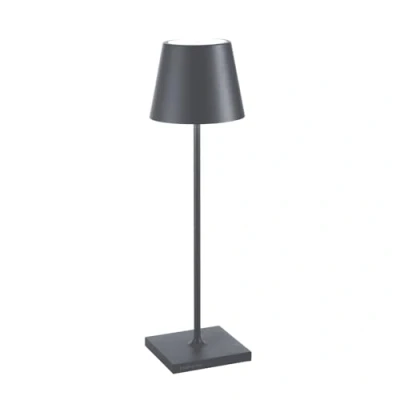 Imagen de Zafferano, Lámpara Poldina Pro, de Mesa Recargable e Inalámbrica con Control Táctil, También Adecuada como Exterior, Atenuador, 2200 3000 K, Altura 38 cm, Color Gris Oscuro