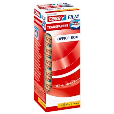Imagen de tesa film transparente, Cinta Autoadhesiva Resistente al Paso del Tiempo y Rompimiento, de Oficina con Fuerte Adhesión, 33 m x 19 mm, 8 Piezas