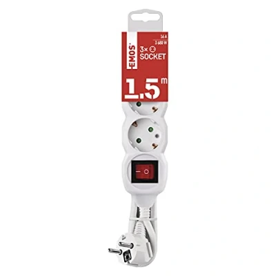 Imagen de EMOS Regleta de 3 enchufes 1,5 m con Interruptor Tomas Schuko giran 45 250 V, 16 A, 3680 W Aislamiento PVC H05VV F3G mm2 Mayor protección táctil IP20 para Interiores Blanco
