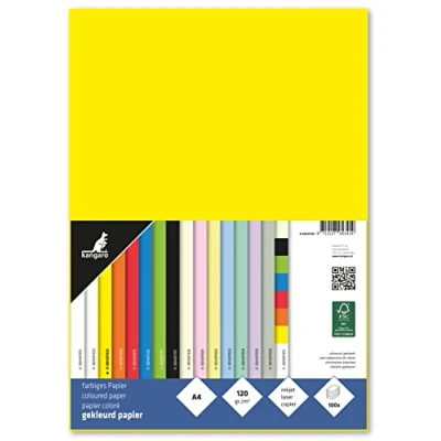 Imagen de kangaro Papel de carta amarillo DIN A4 120g/m² FSC mix 100 pack para manualidades DIY K 0043F025 29,7 x 21 1,5