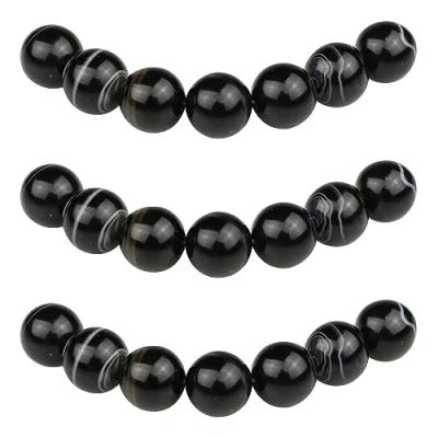 Imagen de MJDCB 8mm 43 piezas Cuentas de Piedra Ágata Rayada Negra Redondas Sueltas Piedras Semipreciosas Naturales para Hacer Joyas Pulseras Collares