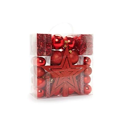 Imagen de HEITMANN DECO Juego de Adornos para árbol Navidad, Color Rojo, 45 Unidades, Incluye Adorno coronar el árbol, Bolas, Cadenas Cuentas y guirnaldas, plástico