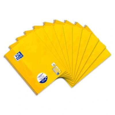 Imagen de Oxford College 100050356 Cuaderno de espiral (10 unidades, cuadriculado, 80 hojas, con margen, A4+, 90 g/m²), color amarillo